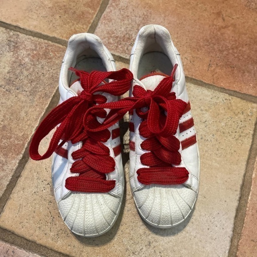 Adidas superstar red striped sneaker